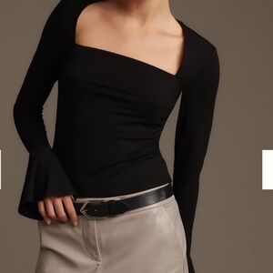 Reformation Black Long Sleeve Blouse Sold at Anthropologie With Bell Sleeves